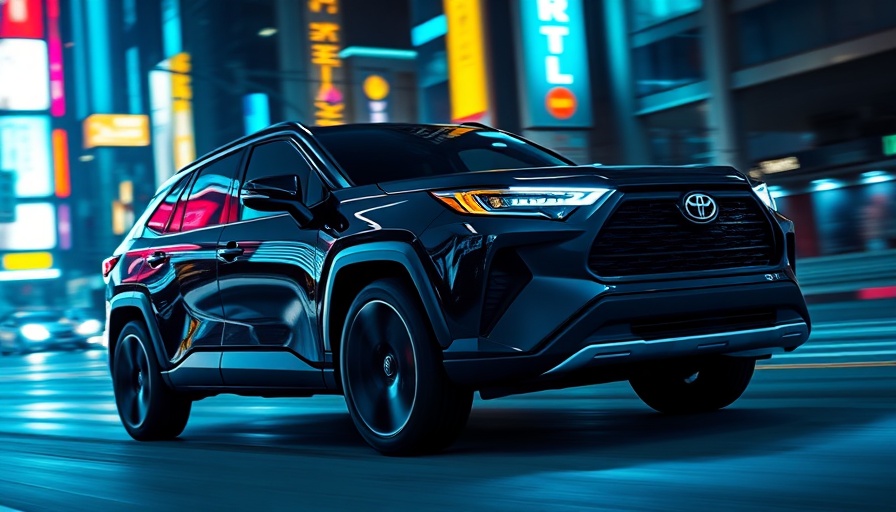 Futuristic Toyota Gazoo Racing SUV in neon cityscape, dynamic design.