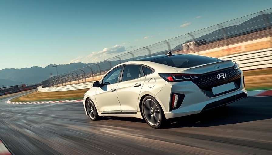 Hyundai Ioniq 5 N racing on a track with mountains in the background.