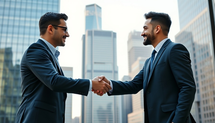 DCG advisory board handshake in cityscape setting
