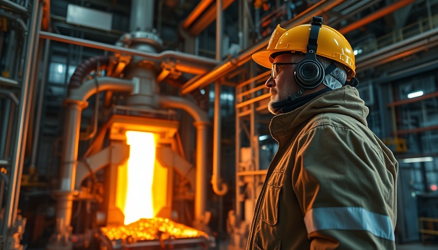 Worker in fusion energy facility with flowing metal machinery.