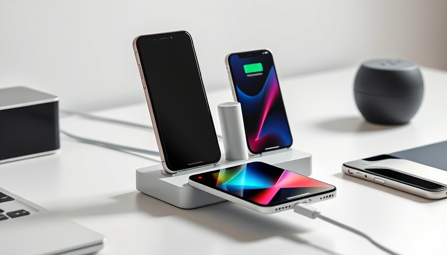 Sleek Anker charger powering multiple devices on a white desk.