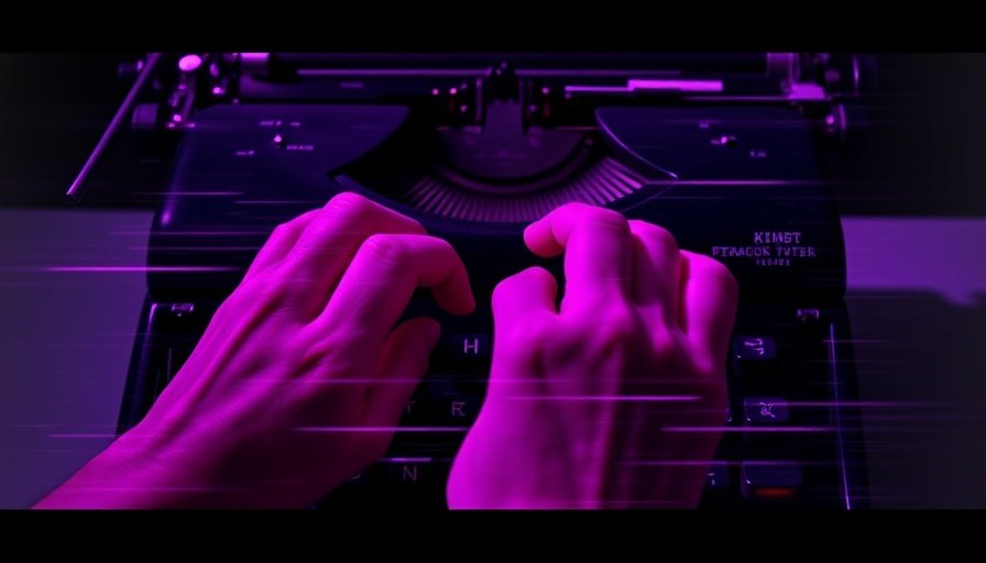 AI agents digital glitch art with typing hands and typewriter