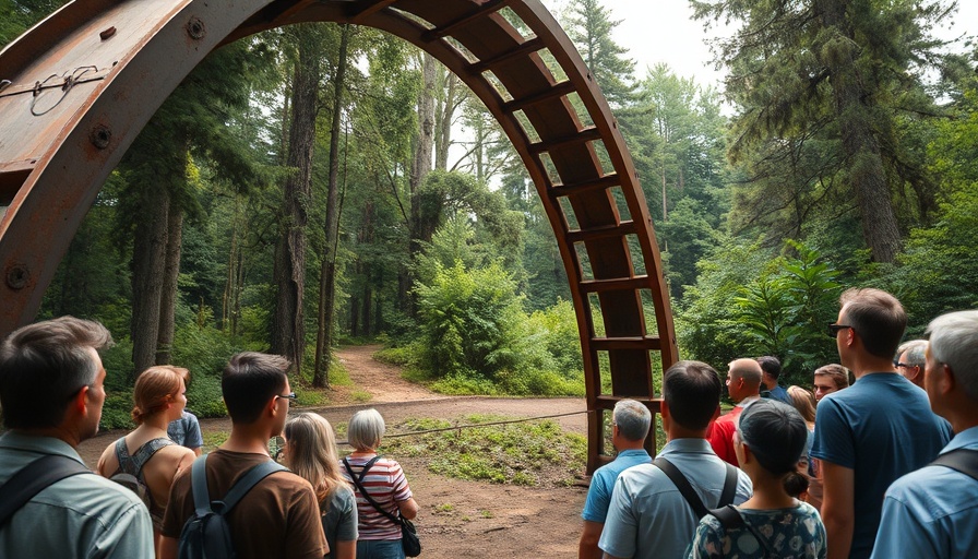 Space debris observed by people in forest clearing.