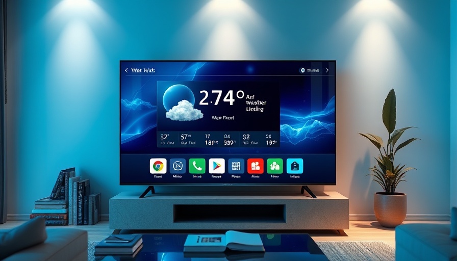 Google TV upgrade showing weather forecast in a modern living room.