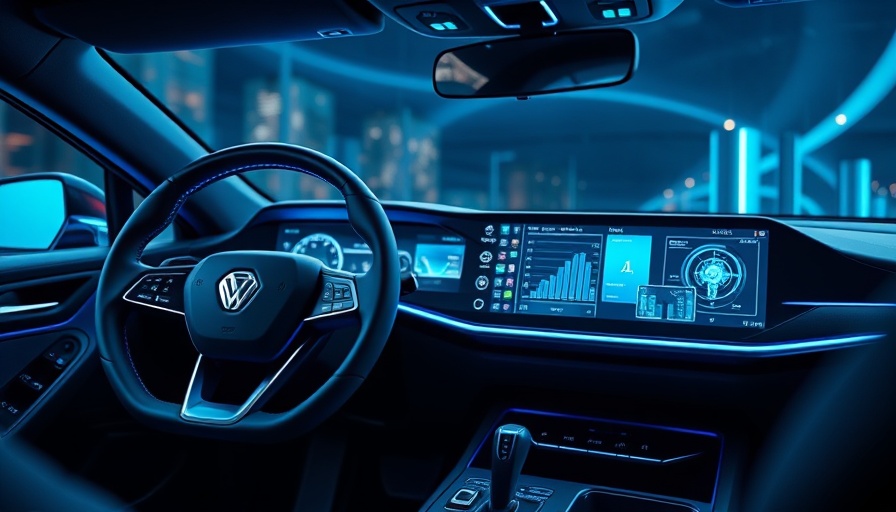 Advanced automotive software interface with digital display and steering wheel.