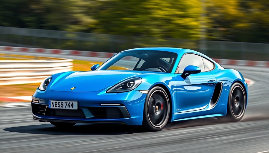 Blue Porsche 718 drifting on racetrack showcasing speed and agility.