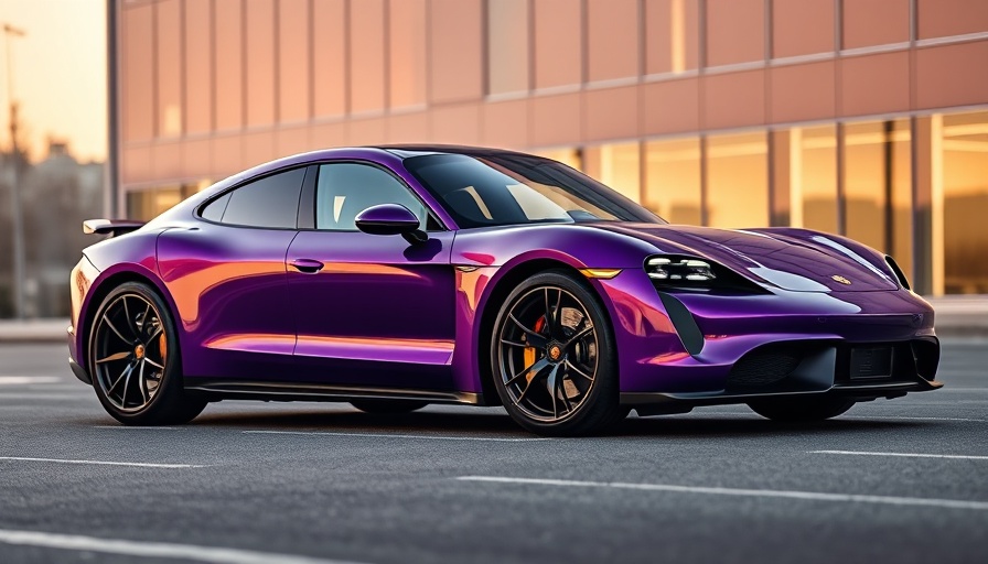 Sleek purple Porsche Taycan on track boosting Porsche sales