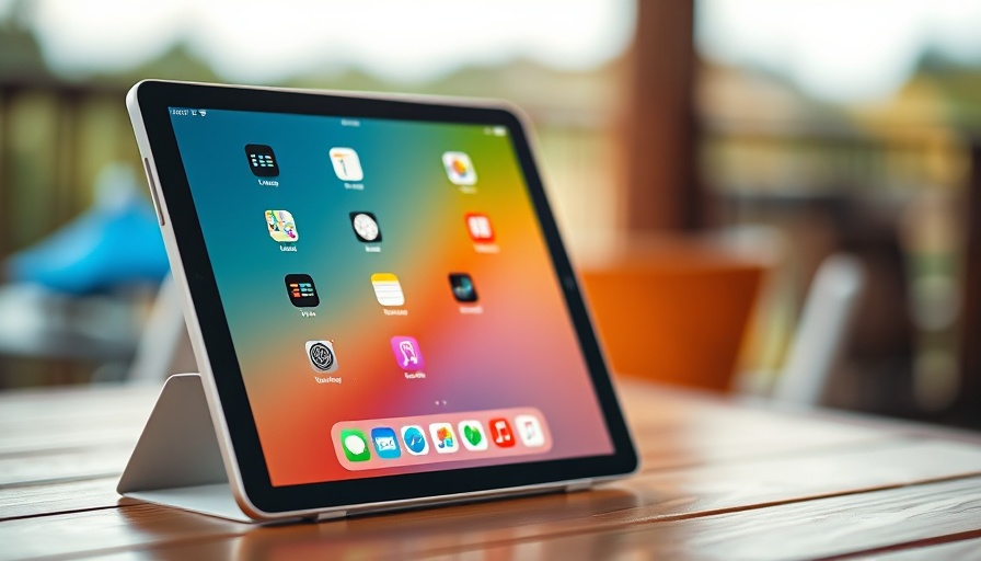 iPad Mini displaying apps on a table outdoors