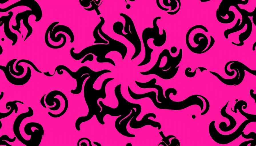 Vibrant abstract graphic with bold symbols on pink background, Community Notes.