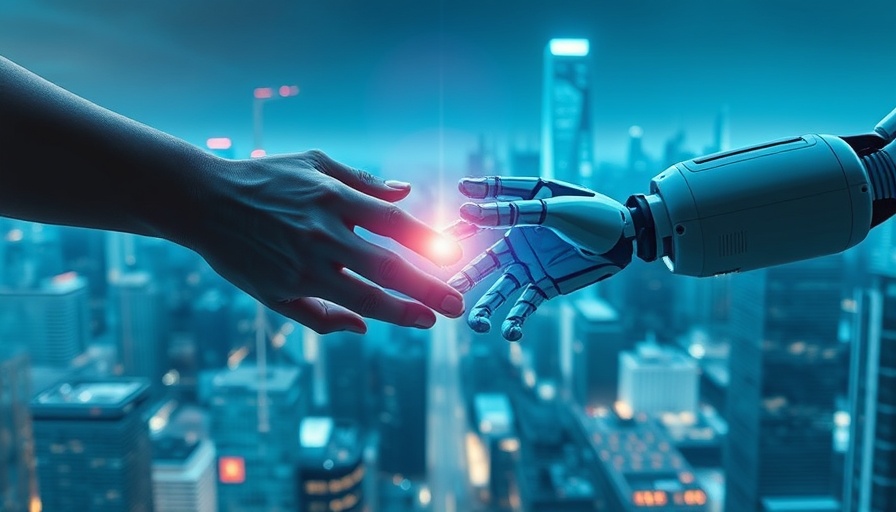 AI in Healthcare concept with human and robot hands interacting.