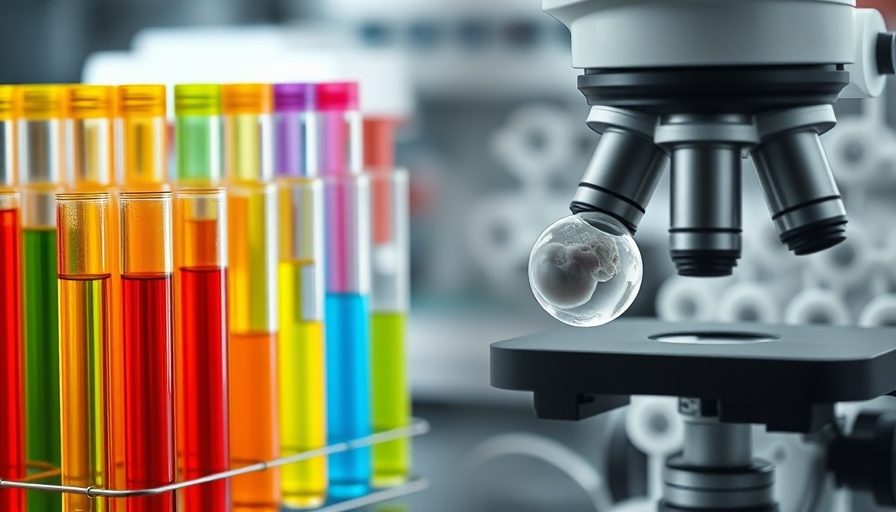 Colorful lab tubes and monochrome IVF embryos under microscope
