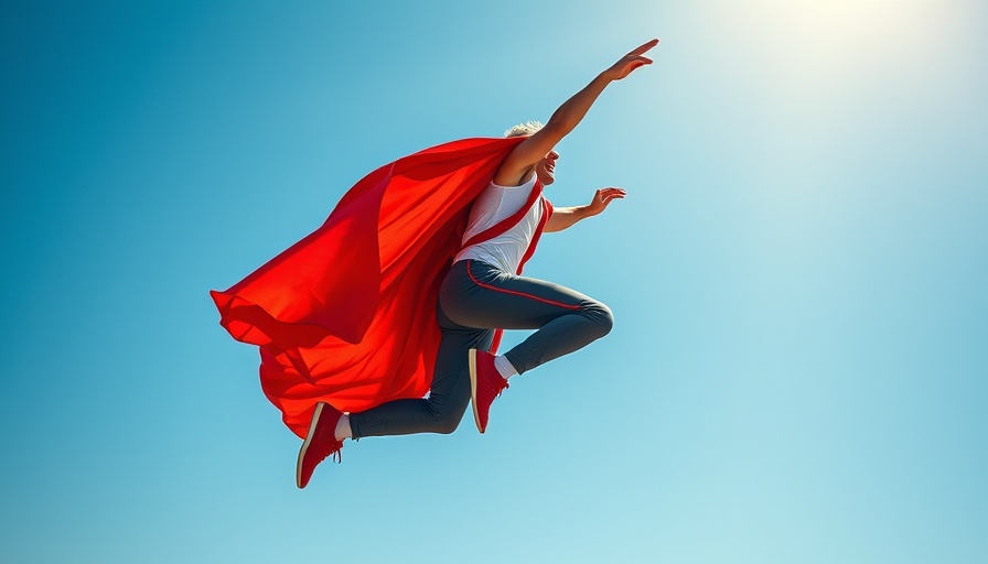 Dynamic leap representing leadership growth with vibrant blue sky