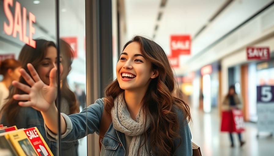 Excited woman shopping in a mall, consumer sentiment.