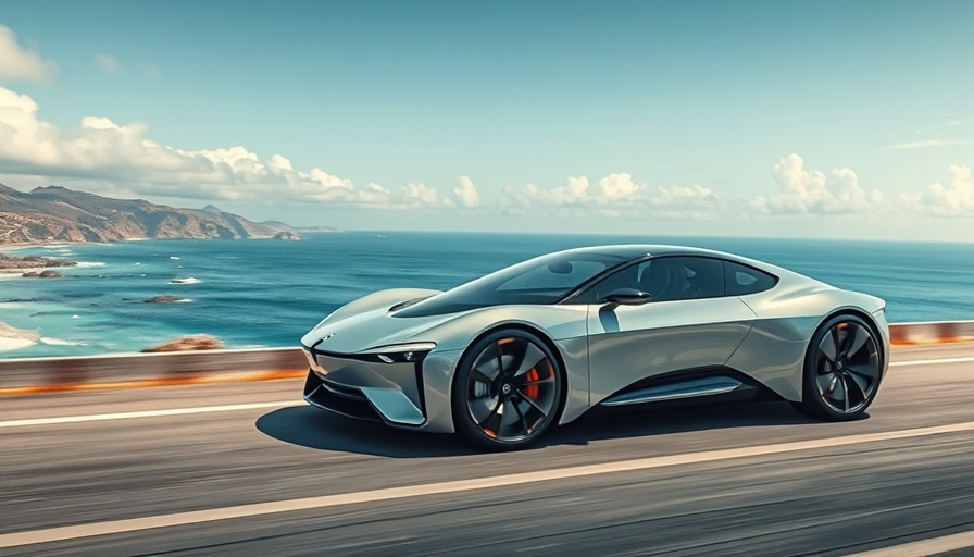Futuristic electric vehicle showcasing efficiency on coastal road.