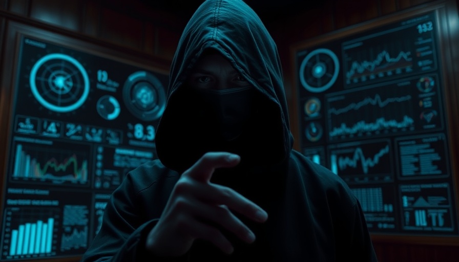 AI Cybersecurity: Hooded figure interacting with digital interface.