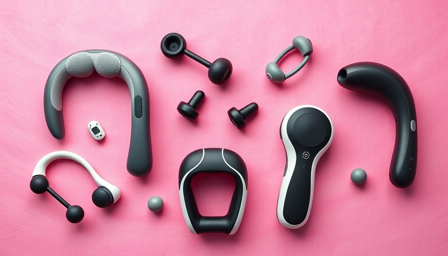 Modern massage devices on a vibrant pink background