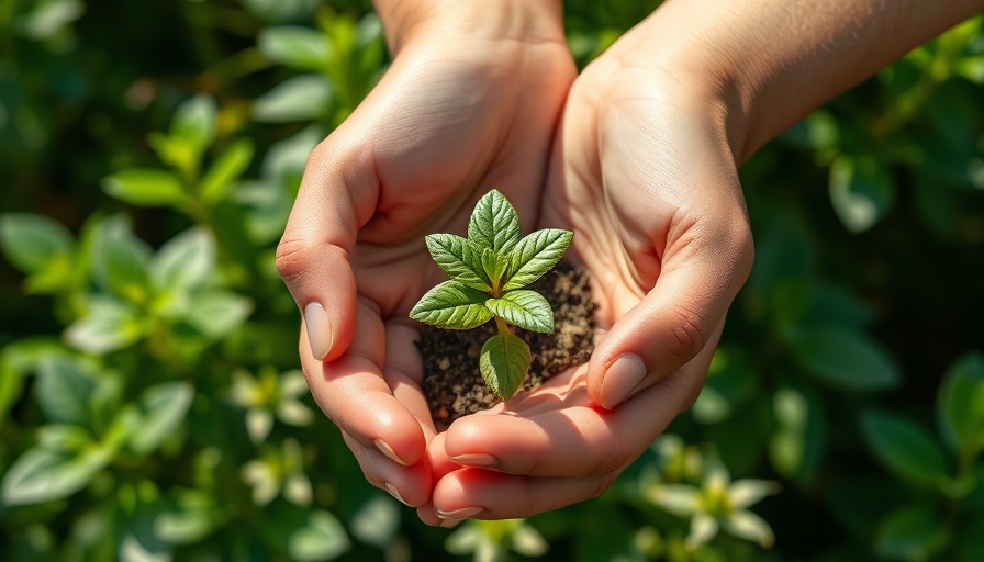 Young hands nurture green plant in sunlight, symbolizing growth with Generative AI.