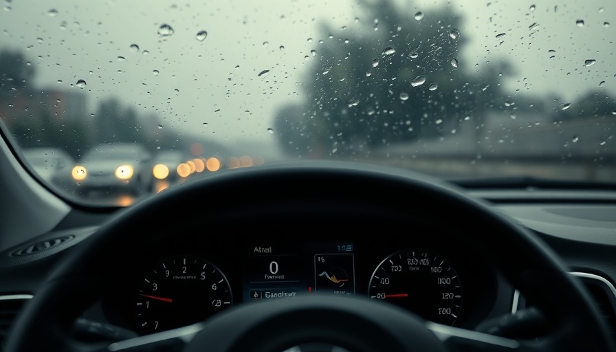 Kia car interior with digital dashboard in rainy weather.