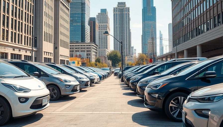 Lineup of modern electric vehicles in urban setting, EV adoption focus.