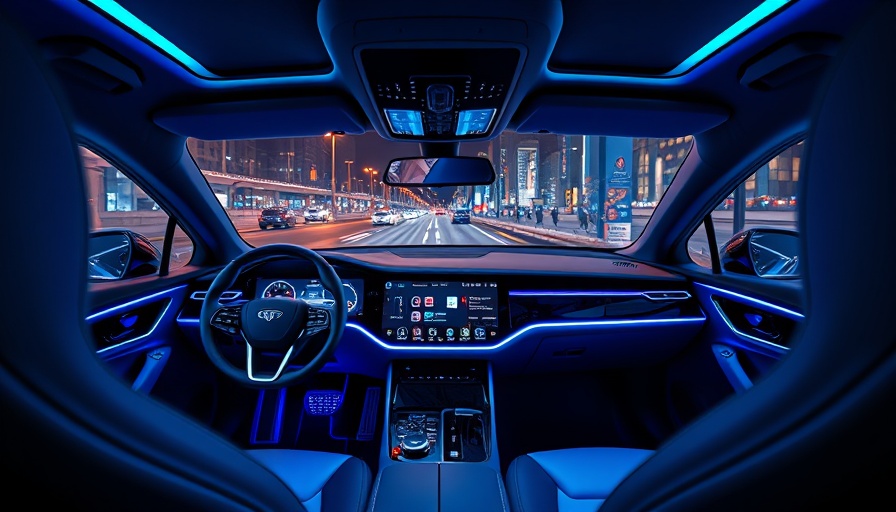 AI-powered navigation in futuristic car interior with touchscreens.