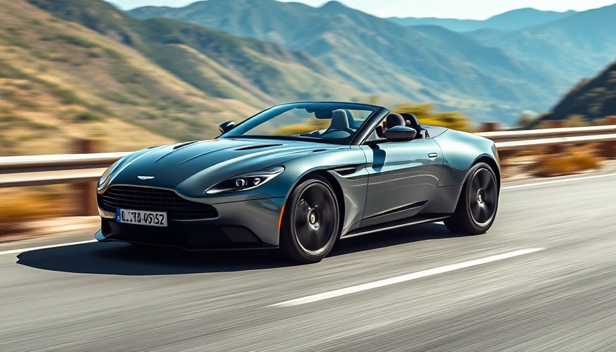 Aston Martin Vantage Roadster on scenic drive, photorealistic image.