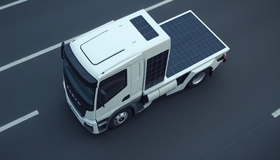 Modern electric truck with solar panels, aerial view