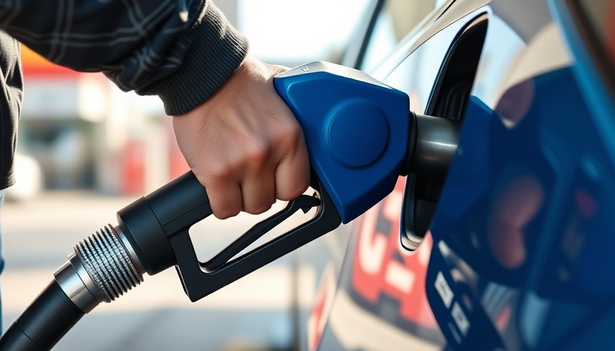 Fuel economy standards depiction at a gas station, refueling in sunlight.