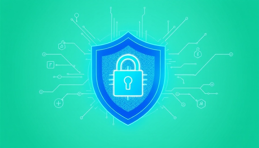 Healthcare cybersecurity digital illustration with shield and icons.