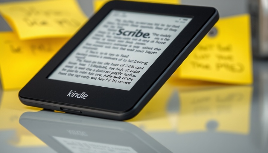 Kindle Scribe displaying text against sticky note backdrop.