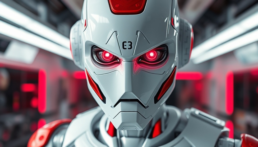 Futuristic robot with glowing eyes, AI predictions 2025.