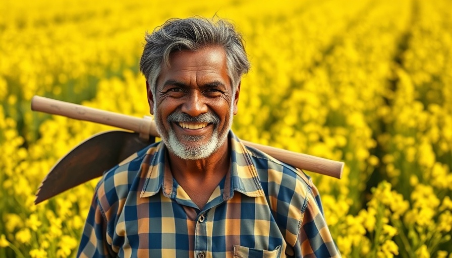 Smiling Indian farmer in mustard field, Indian farmers