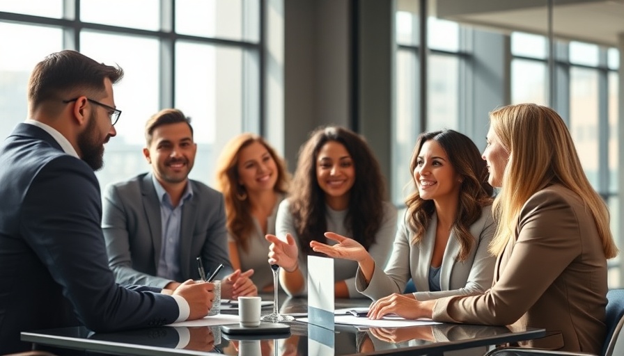 Business meeting discussing strategies, diverse team collaboration.