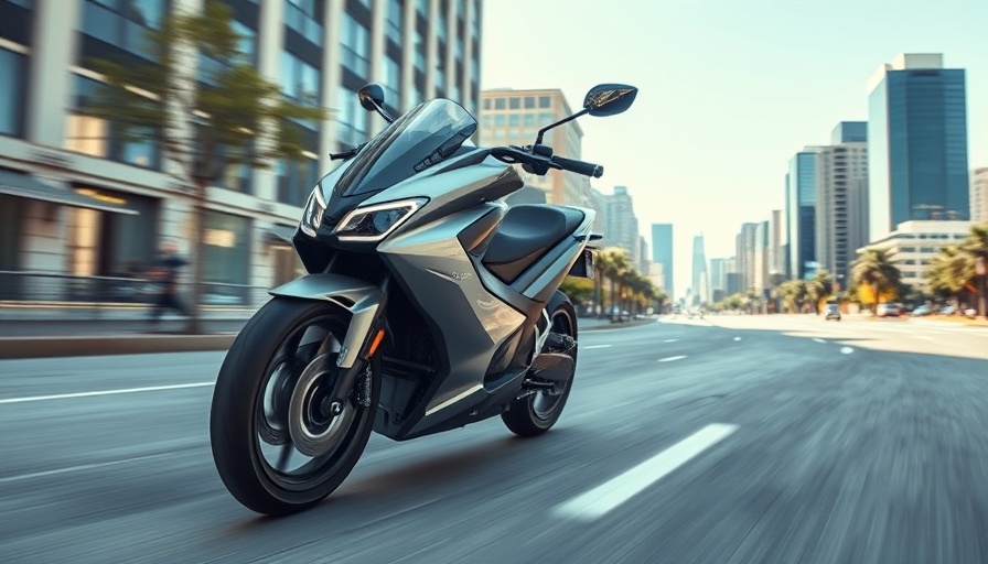 Modern electric motorcycle cruising in an urban setting.