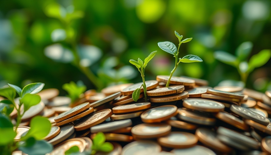 Plant growing from coins, symbolizing growth in EV sales.