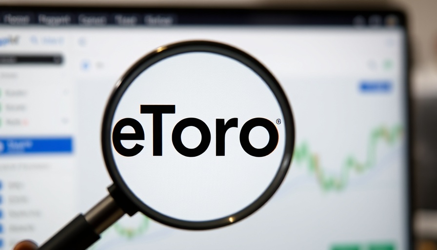 Close-up of eToro logo magnified, eToro IPO focus.
