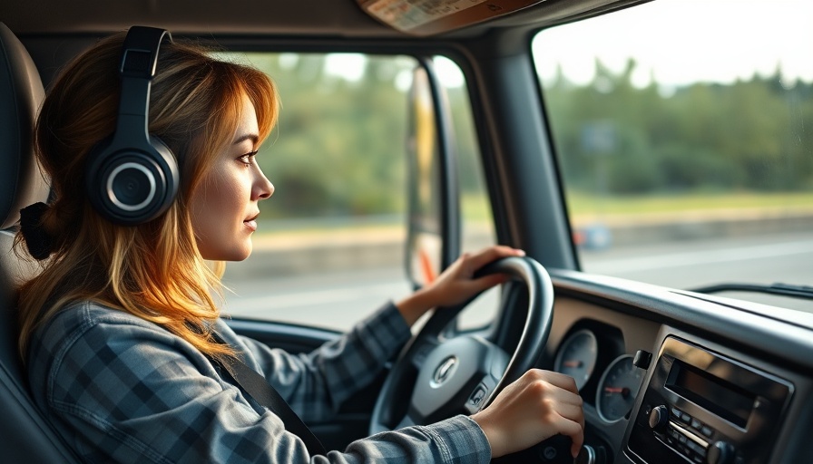 Driver adjusts Netradyne AI dashcam while monitoring safety data.