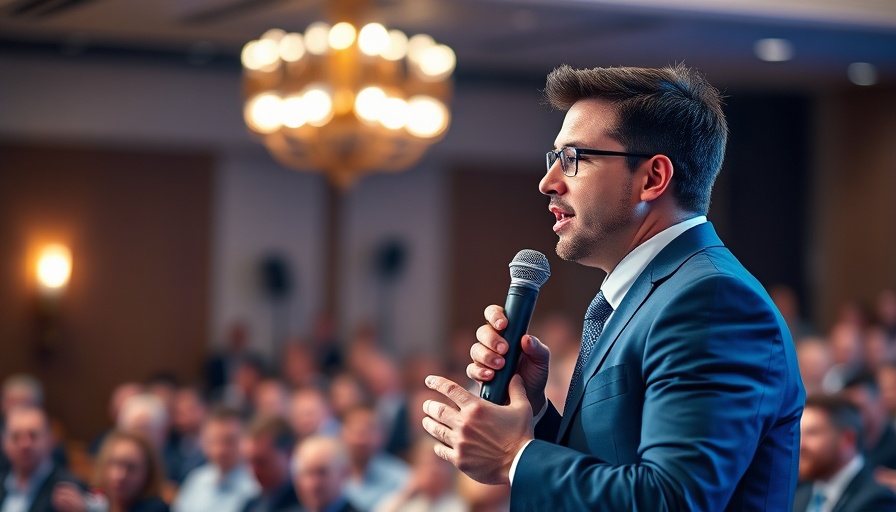 Conference speaker discussing first-generation Americans automotive leaders.