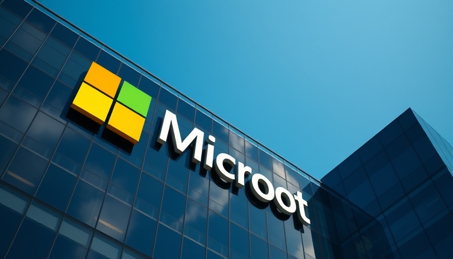 Microsoft Office AI glass building exterior with logo reflecting sky