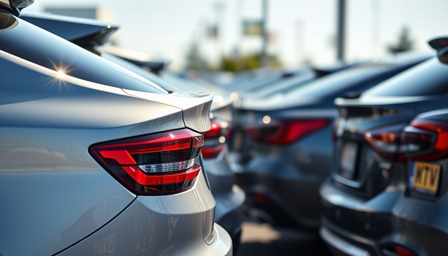 Row of parked cars at dealership, related to FTC settlement.