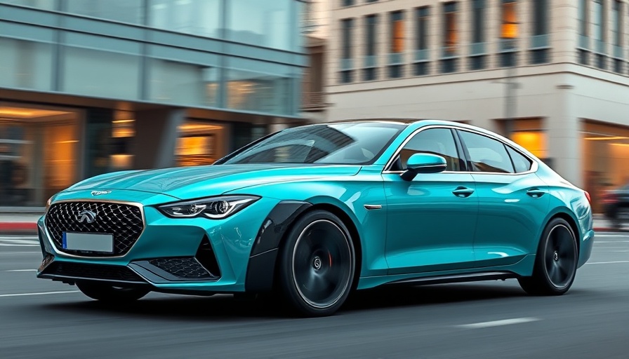 Sleek Genesis luxury car in urban setting, vibrant turquoise.