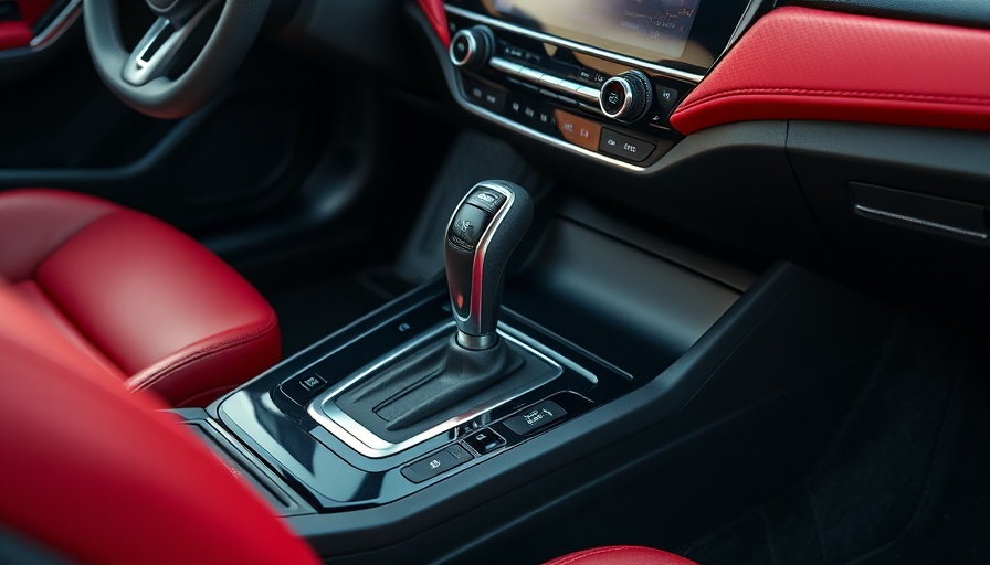 Manual transmission gear stick in a modern car interior.