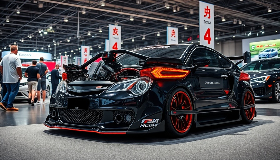 Toyota Sera at busy indoor car show with observers.