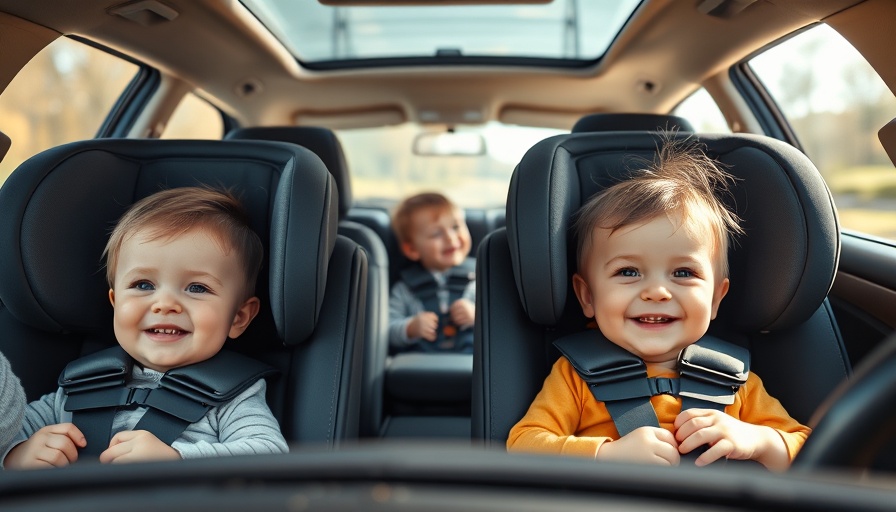 Infants in car seats smiling during auto TV ad.