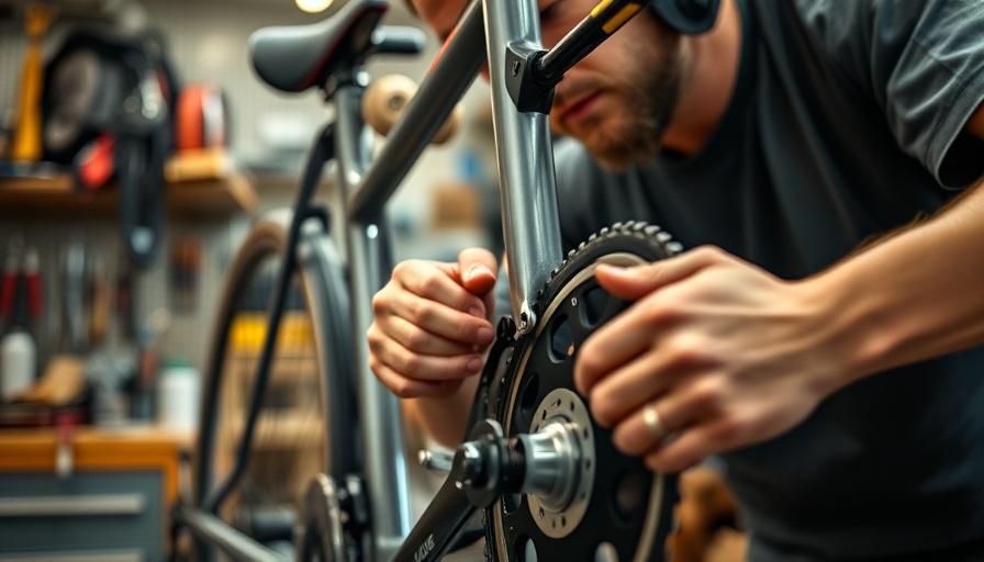 Mechanic working on bike gears in workshop; bike jobs.