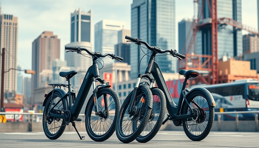 Modern e-bikes in urban setting showcasing e-mobility solutions.
