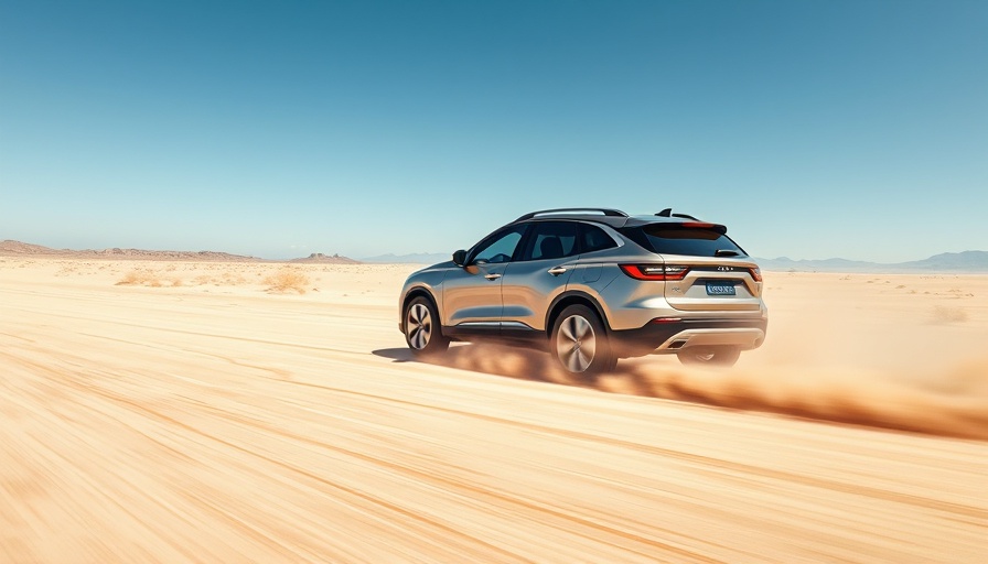 Modern SUV in desert driving scene, free home charger