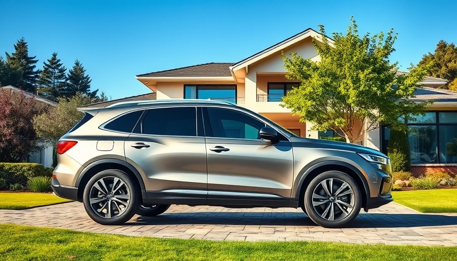 Sleek metallic SUV by modern house highlights Tesla Supercharger access.