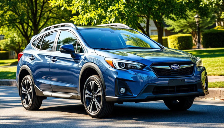 Sleek Subaru Crosstrek Hybrid parked in a lush park setting.