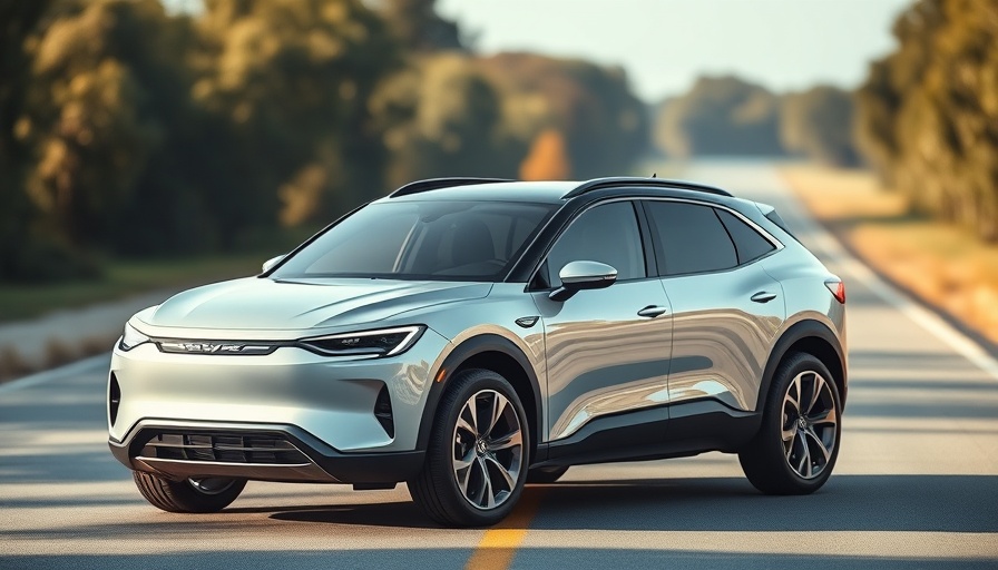 Sleek Chrysler electric SUV on open road with blurred foliage.