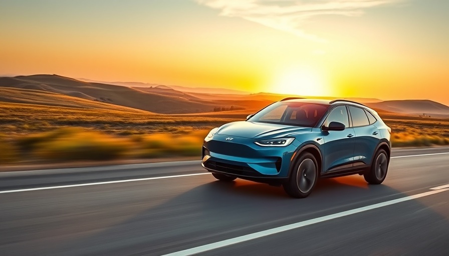 Kia EV driving at sunset on a scenic road, showcasing sleek design.